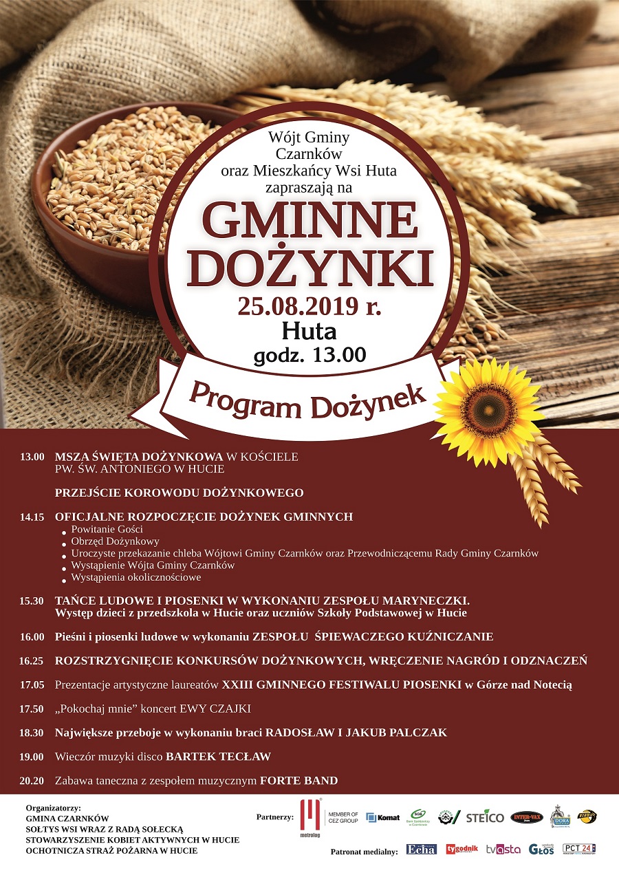 Plakat Gminne Dożynki 25.08.2019 HUTA