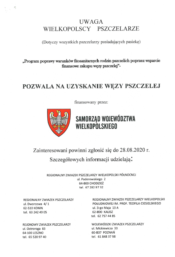 Informacja o dofinansowniu dla wielkopolskich pszczelarzy