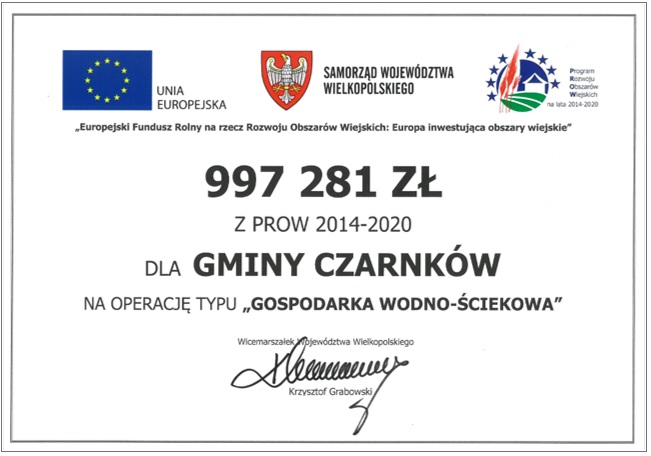 Zdjęcie dofinsnsowania podpisanego przez Wicemarszałka Województwa Wielkopolskiego