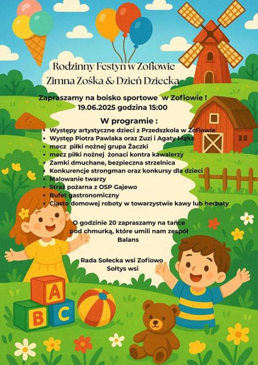 Rodzinny Festyn w Zofiowie - "Zimna Zośka" i Dzień Dziecka-plakat