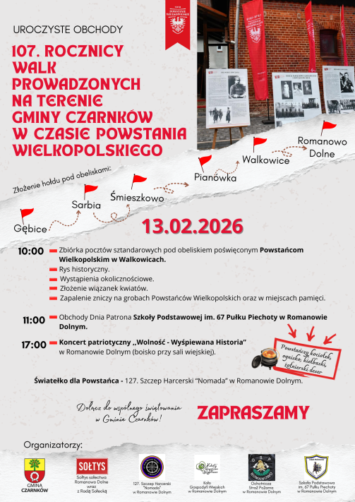 Uroczyste obchody 107. ROCZNICY WALK PROWADZONYCH NA TERENIE GMINY CZARNKÓW W CZASIE POWSTANIA WIELKOPOLSKIEGO