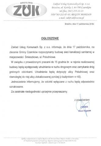 Utrudnienia w ruchu drogowym w miejscowości Śmieszkowo