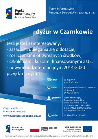 Punkt Informacyjny Funduszy Europejskich organizuje w dniu 28.05.2019 Mobilny Punkt Informacyjny w Czarnkowie 