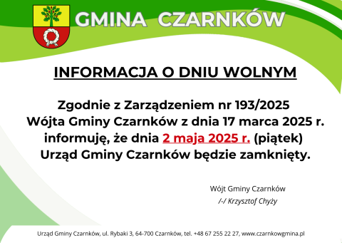 INFORMACJA O DNIU WOLNYM