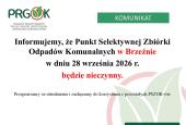Punkt Selektywnej Zbiórki Odpadów Komunalnych w Brzeźnie (PSZOK), będzie nieczynny w sobotę 16.05.2026 r.