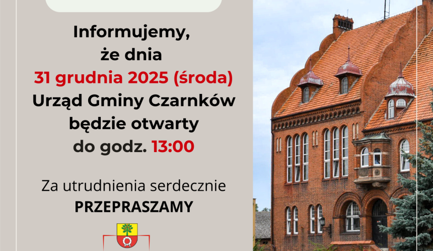 Ważny Komunikat Dotyczący Pracy Urzędu Gminy Czarnków