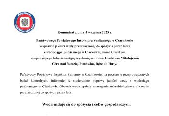 Komunikat o przydatności wody z WP Ciszkowo 04.09.2025 r.