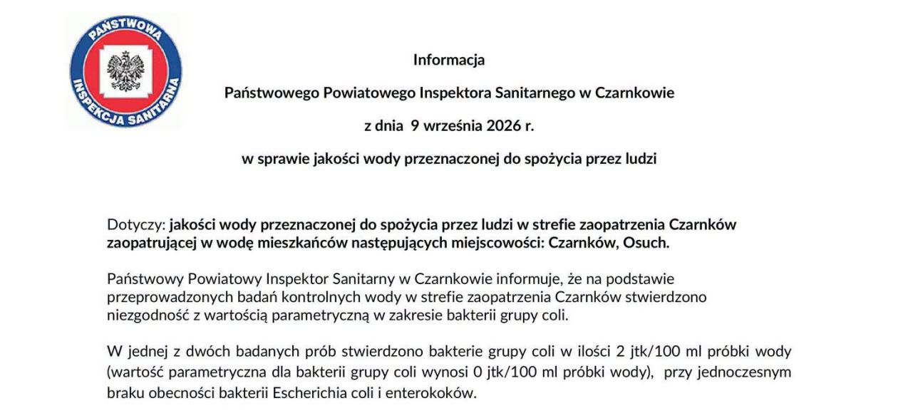 Uwaga mieszkańcy 𝗢𝘀𝘂𝗰𝗵𝗮: konieczność gotowania wody przed spożyciem.