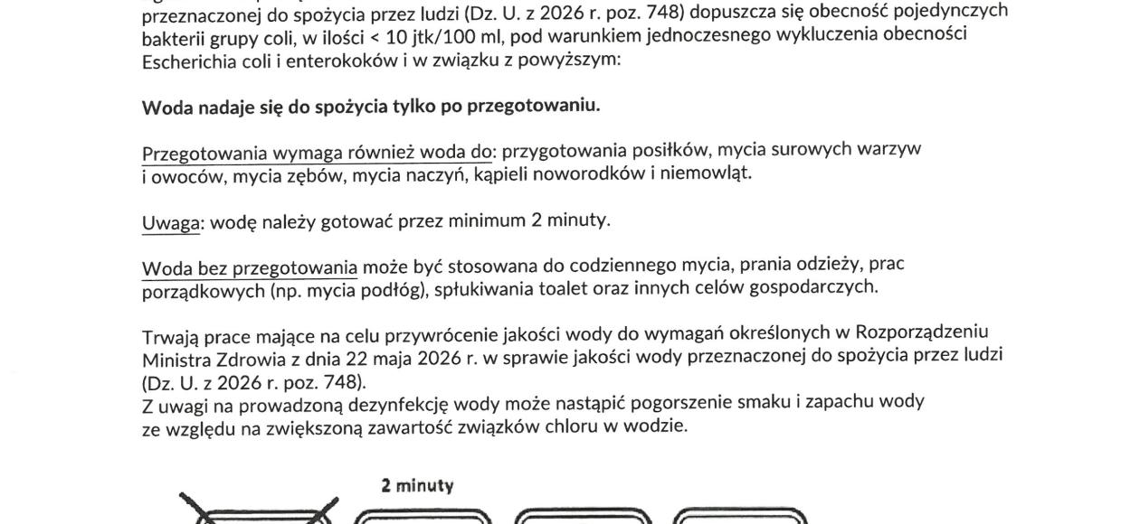 WAŻNY KOMUNIKAT DOTYCZĄCY JAKOŚCI WODY 